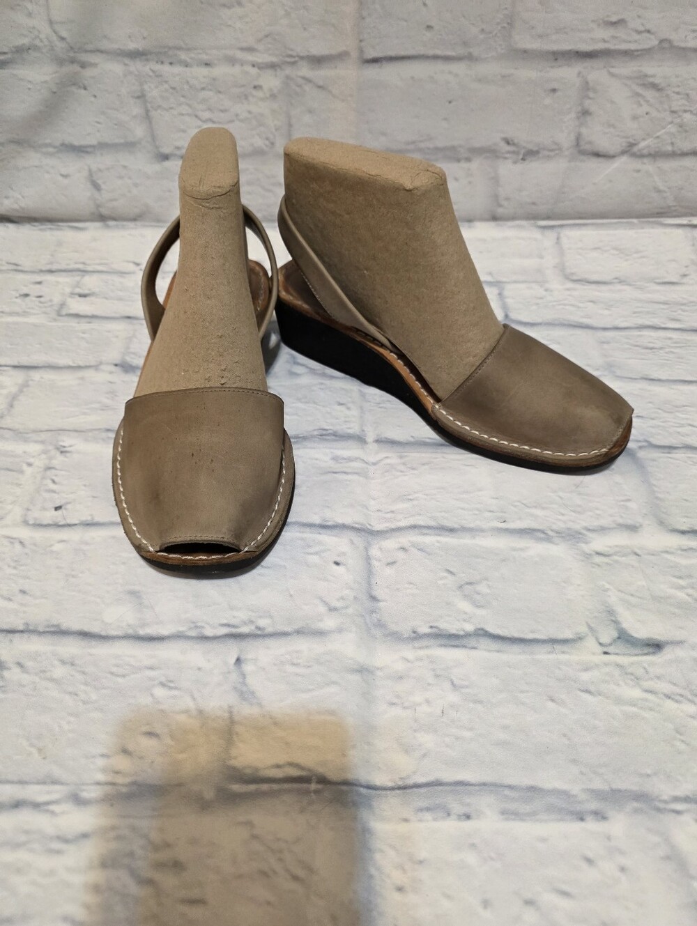 Neutral Taupe Open-Toe Slingback Wedge Sandals